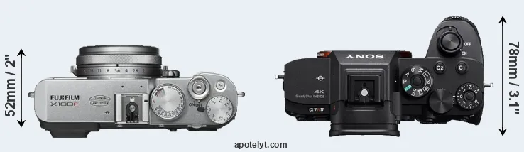 Compare X100F versus A7R IV top
