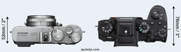 Compare X100F versus A9 II top
