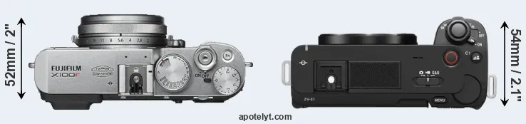 Compare X100F versus ZV-E1 top