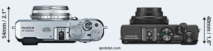 Compare X100S versus Coolpix A top