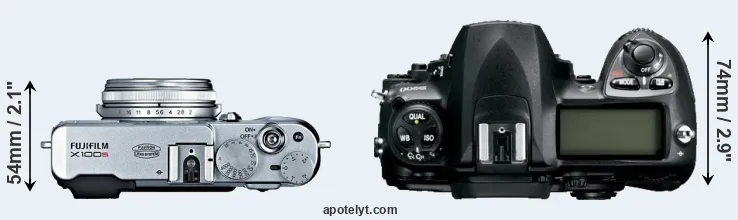 Compare X100S versus D200 top