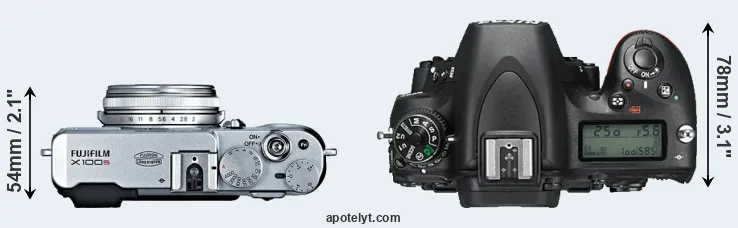 Compare X100S versus D750 top
