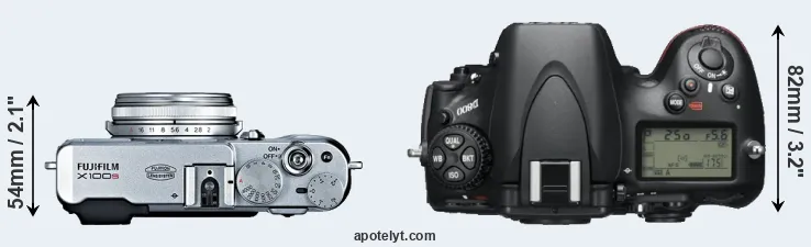 Compare X100S versus D800 top