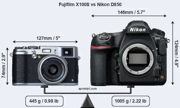 Size Fujifilm X100S vs Nikon D850
