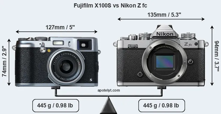 Size Fujifilm X100S vs Nikon Z fc
