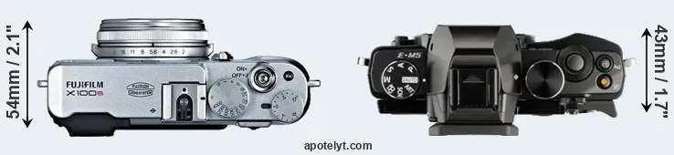 Compare X100S versus E-M5 top