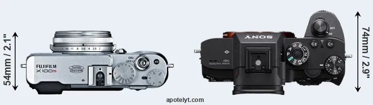 Compare X100S versus A7R III top