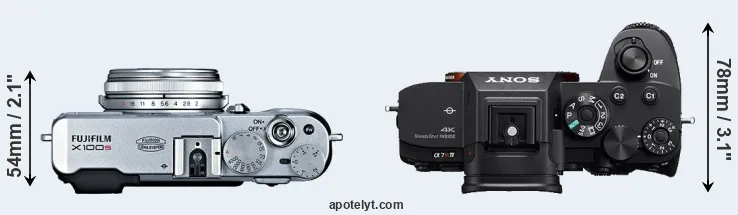 Compare X100S versus A7R IV top