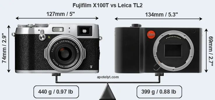 Size Fujifilm X100T vs Leica TL2