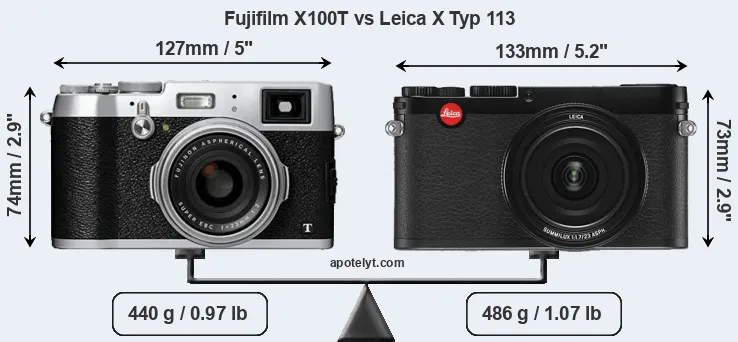 Size Fujifilm X100T vs Leica X Typ 113
