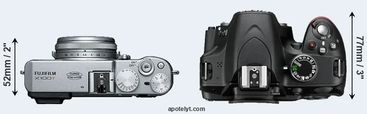 Compare X100T versus D3200 top