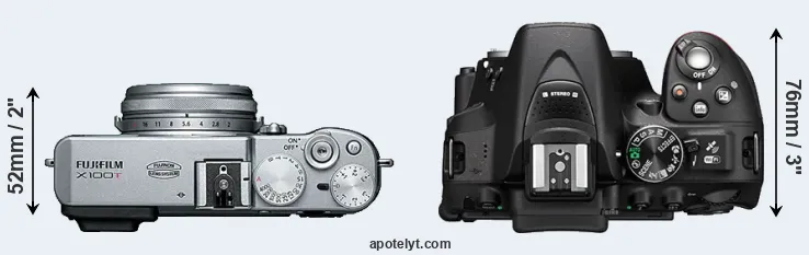 Compare X100T versus D5300 top