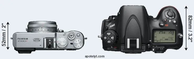 Compare X100T versus D800 top