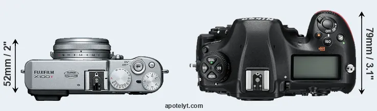 Compare X100T versus D850 top
