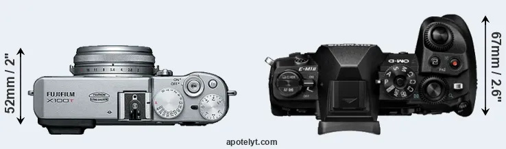 Compare X100T versus E-M1 II top
