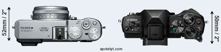 Compare X100T versus E-M10 III top