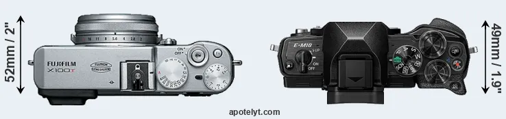 Compare X100T versus E-M10 IV top