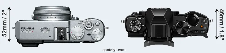 Compare X100T versus E-M10 top