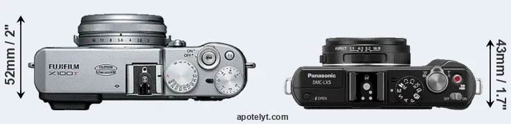 Compare X100T versus LX5 top