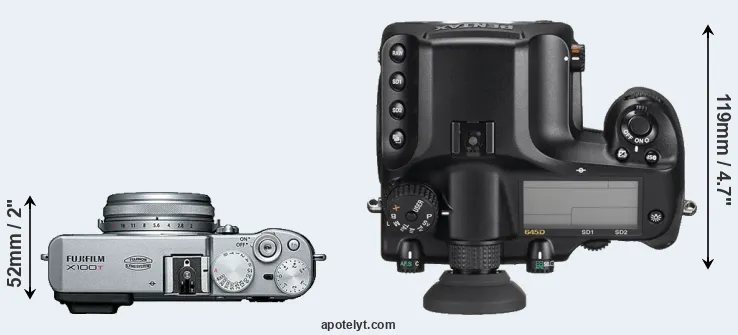 Compare X100T versus 645D top