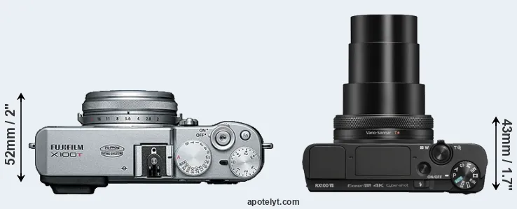 Compare X100T versus RX100 VII top