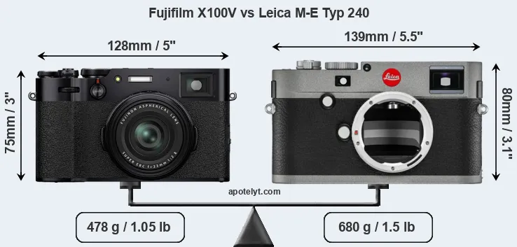 Size Fujifilm X100V vs Leica M-E Typ 240