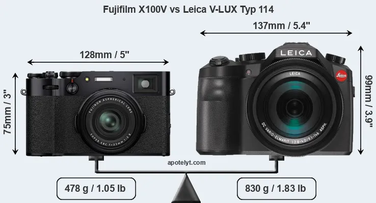 Size Fujifilm X100V vs Leica V-LUX Typ 114