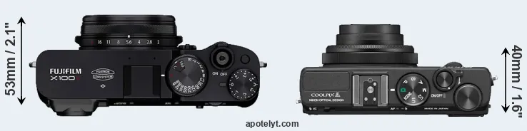 Compare X100V versus Coolpix A top
