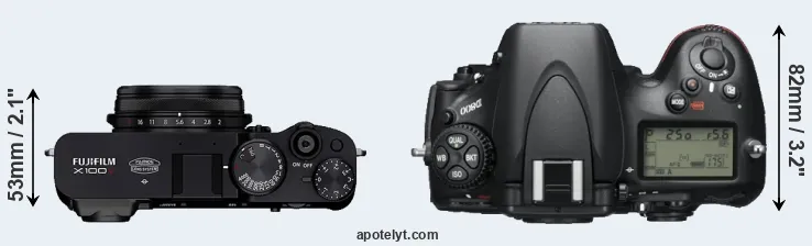 Compare X100V versus D800 top