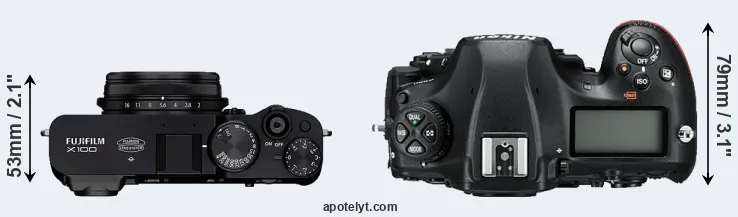 Compare X100V versus D850 top