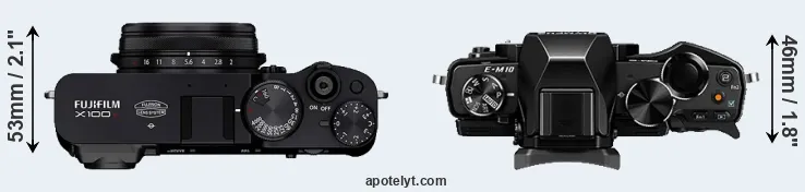 Compare X100V versus E-M10 top