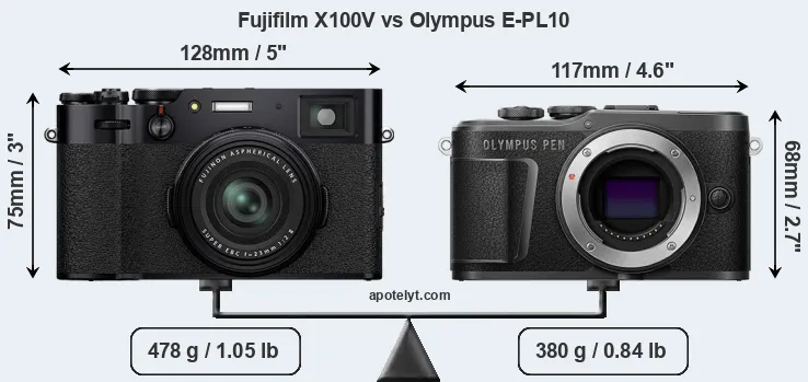 Size Fujifilm X100V vs Olympus E-PL10