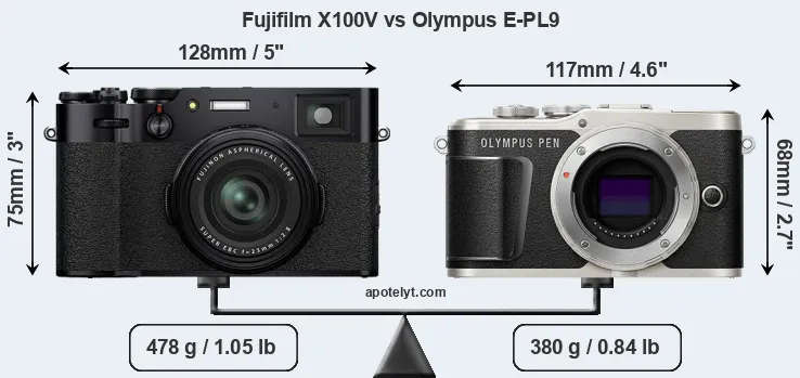 Size Fujifilm X100V vs Olympus E-PL9