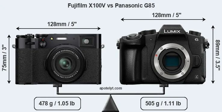 Size Fujifilm X100V vs Panasonic G85