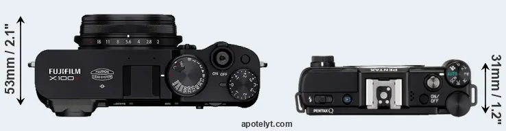 Compare X100V versus Pentax Q top