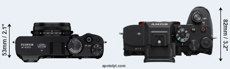 Compare X100V versus A7R V top
