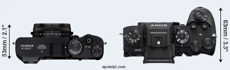 Compare X100V versus A9 III top