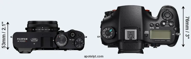 Compare X100V versus A99 II top