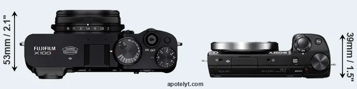 Compare X100V versus NEX-5R top