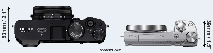 Compare X100V versus NEX-5T top