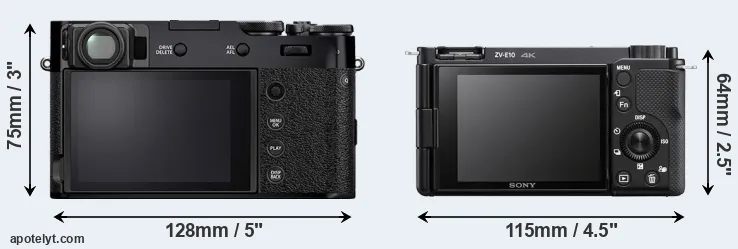 Comparison X100V or ZV-E10 rear