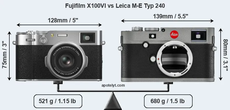 Size Fujifilm X100VI vs Leica M-E Typ 240