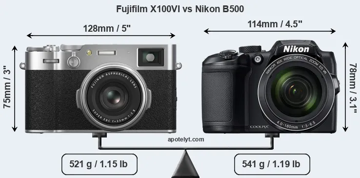 Size Fujifilm X100VI vs Nikon B500