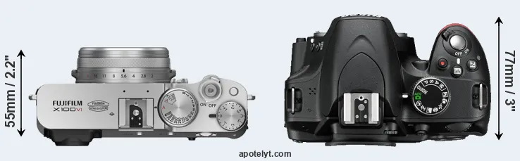 Compare X100VI versus D3200 top