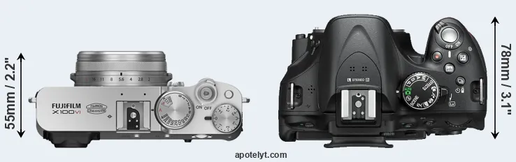 Compare X100VI versus D5200 top
