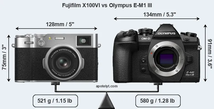 Size Fujifilm X100VI vs Olympus E-M1 III