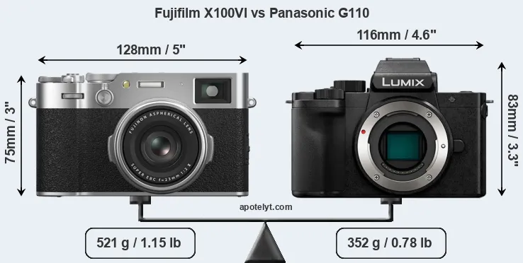 Size Fujifilm X100VI vs Panasonic G110
