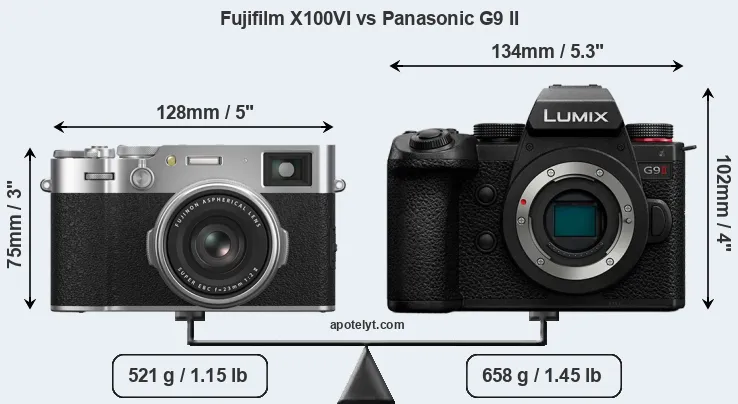 Size Fujifilm X100VI vs Panasonic G9 II