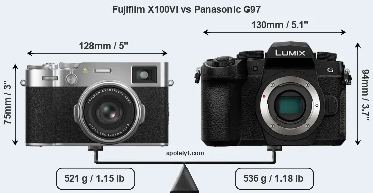 Size Fujifilm X100VI vs Panasonic G97