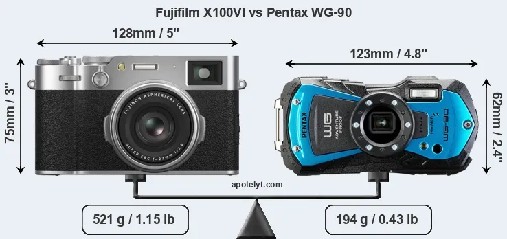 Size Fujifilm X100VI vs Pentax WG-90